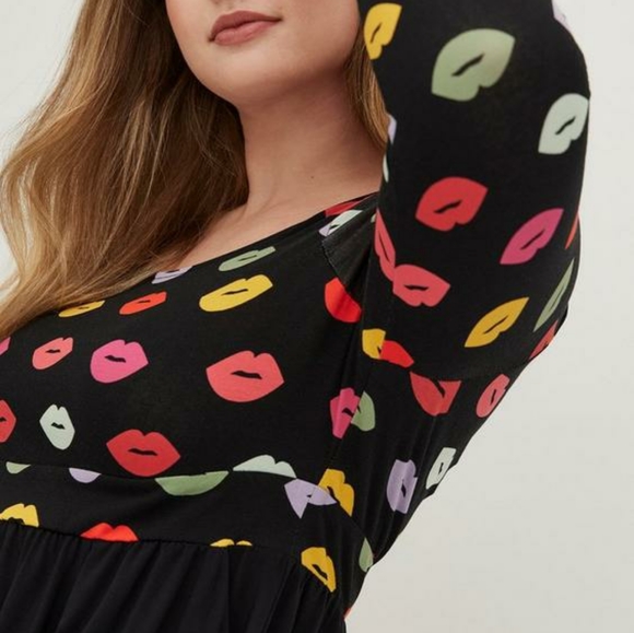 💋 Plus size 5X Torrid 💋 Lips Print Jersey Dress black women's - Picture 3 of 4